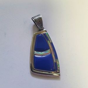 Native American Blue Lapis with Opal inlay, Sterling Silver pendant.